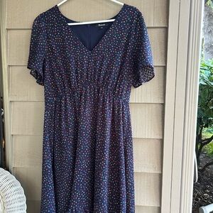 Madewell Navy Polka Dot Midi Dress